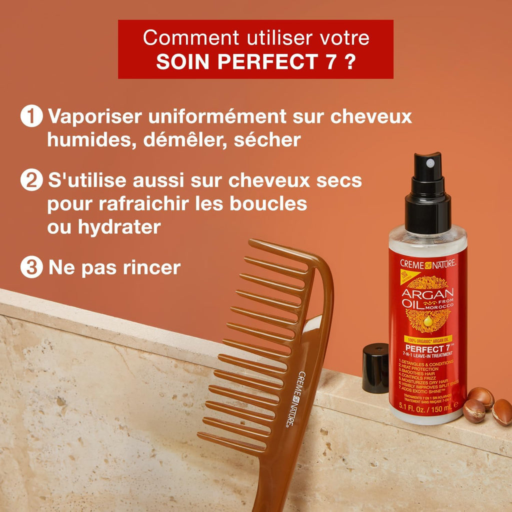 Creme of Nature - Argan Oil - Soin Perfect 7 - Spray Cheveux 7 bénéfices en 1 produit - Soin des Cheveux Bouclés Frisés et Crépus à l’Huile d’Argan du Maroc - Sans Rinçage - Flacon de 150ml