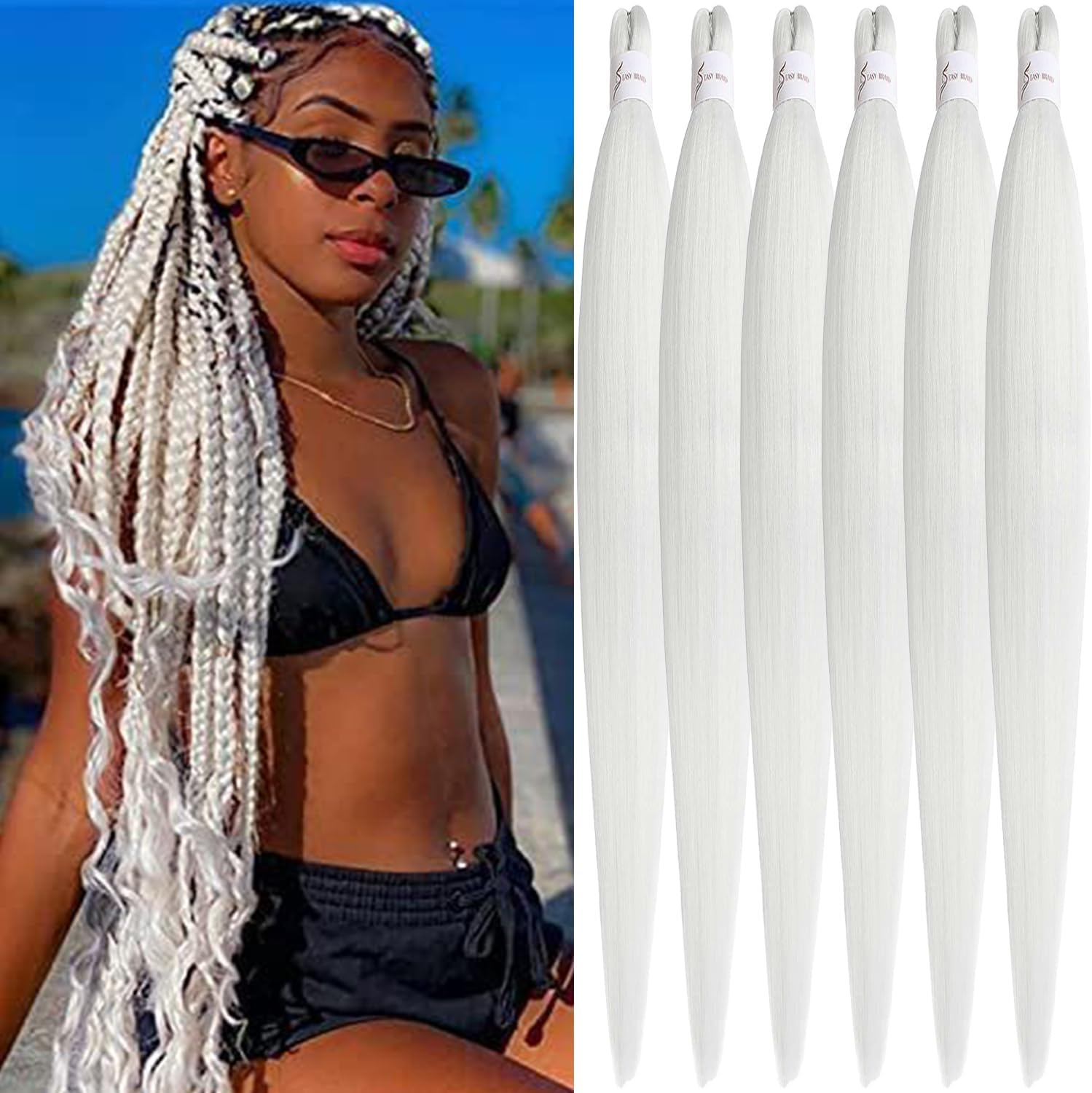 Rajout Cheveux Tressés Pré-étirés Noir Naturelles Black 30 Pouces Long Kanekalon Easy Braids Meches Cheveux pour Tresses Africaine 6 Paquets Knotless Yaki Nattes Extensions de Cheveux(1B#)