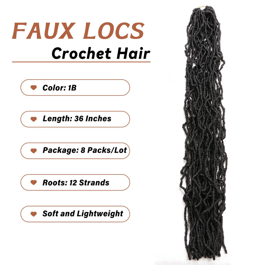 8 Packs Faux Locks Crochet Braids Meches Soft Locs Meches Pour Tresses Africaine Faux Locs Crochet Hair Meches Bouclees Pour Tresses (#1B, 60.9 CM(Lot de 8))