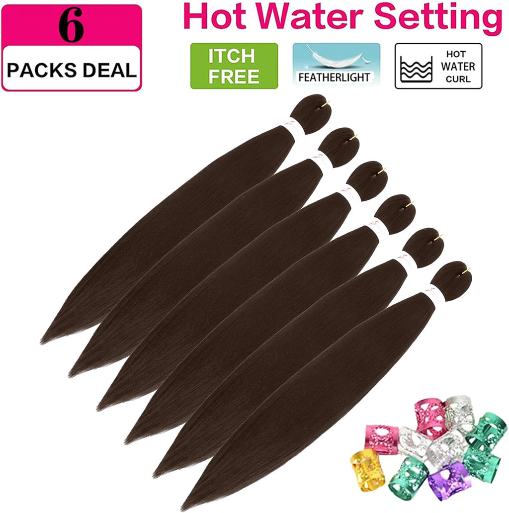 Rajout Cheveux Tressés Pré-étirés Noir Naturelles Black 30 Pouces Long Kanekalon Easy Braids Meches Cheveux pour Tresses Africaine 6 Paquets Knotless Yaki Nattes Extensions de Cheveux(1B#)