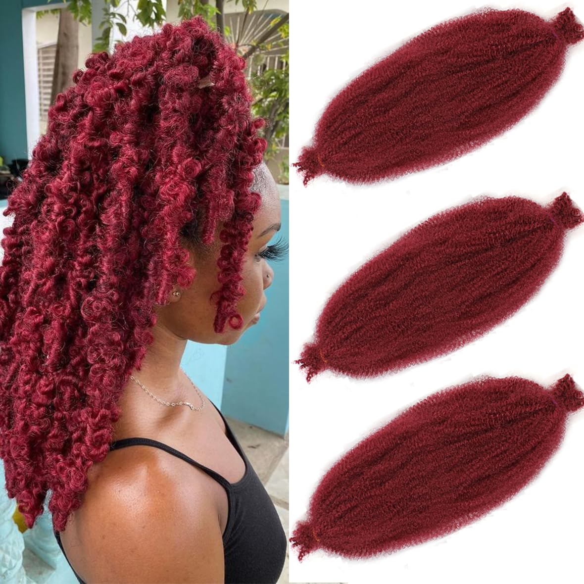 Leeven 16 Pouces Pre Separated Springy Twist Hair 8 Packs Pre-Fluffed Popping Crochet for Distressed Locs Afro Kinky Curly Marley Braiding Hair Extensions /1B#