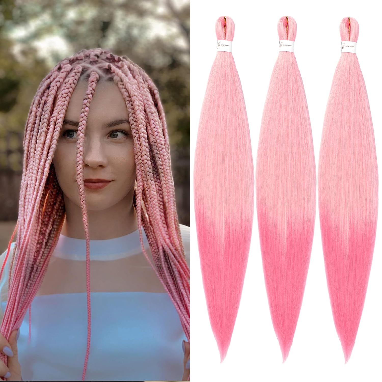 YDDM Meches Pour Tresses Africaine Rose et blanc Rajout Cheveux Tresses Texture Yaki Easy Install pour Debutants 20 Pouces 3 Paquets Cheveux Legers Naturels pour Box Braids Twist Crochet Styles
