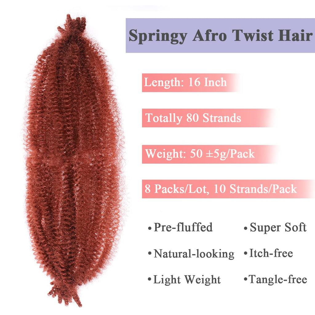 Leeven 16 Pouces Pre Separated Springy Twist Hair 8 Packs Pre-Fluffed Popping Crochet for Distressed Locs Afro Kinky Curly Marley Braiding Hair Extensions /1B#