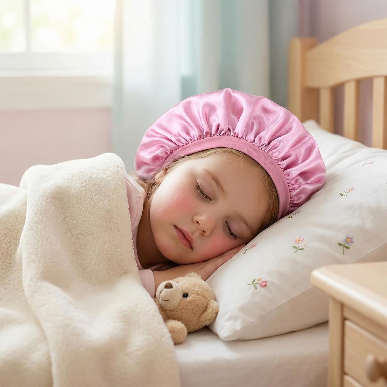 Lot de 2 bonnets en satin de soie pour le sommeil des enfants, à large bande élastique pour cheveux bouclés naturels, bonnet de couchage pour nourrissons, adolescents, tout-petits, garçons et