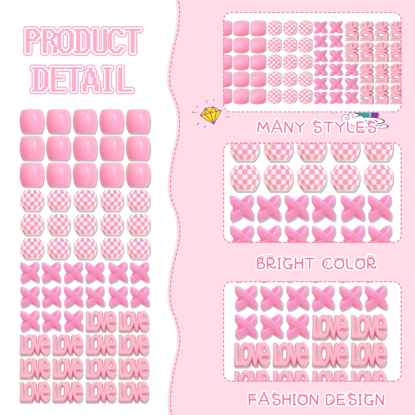 60 perles à cheveux pour enfants filles perles de tresse multicolores rouge X-ronde-LOVE-forme mixte avec aide à l'enfilage