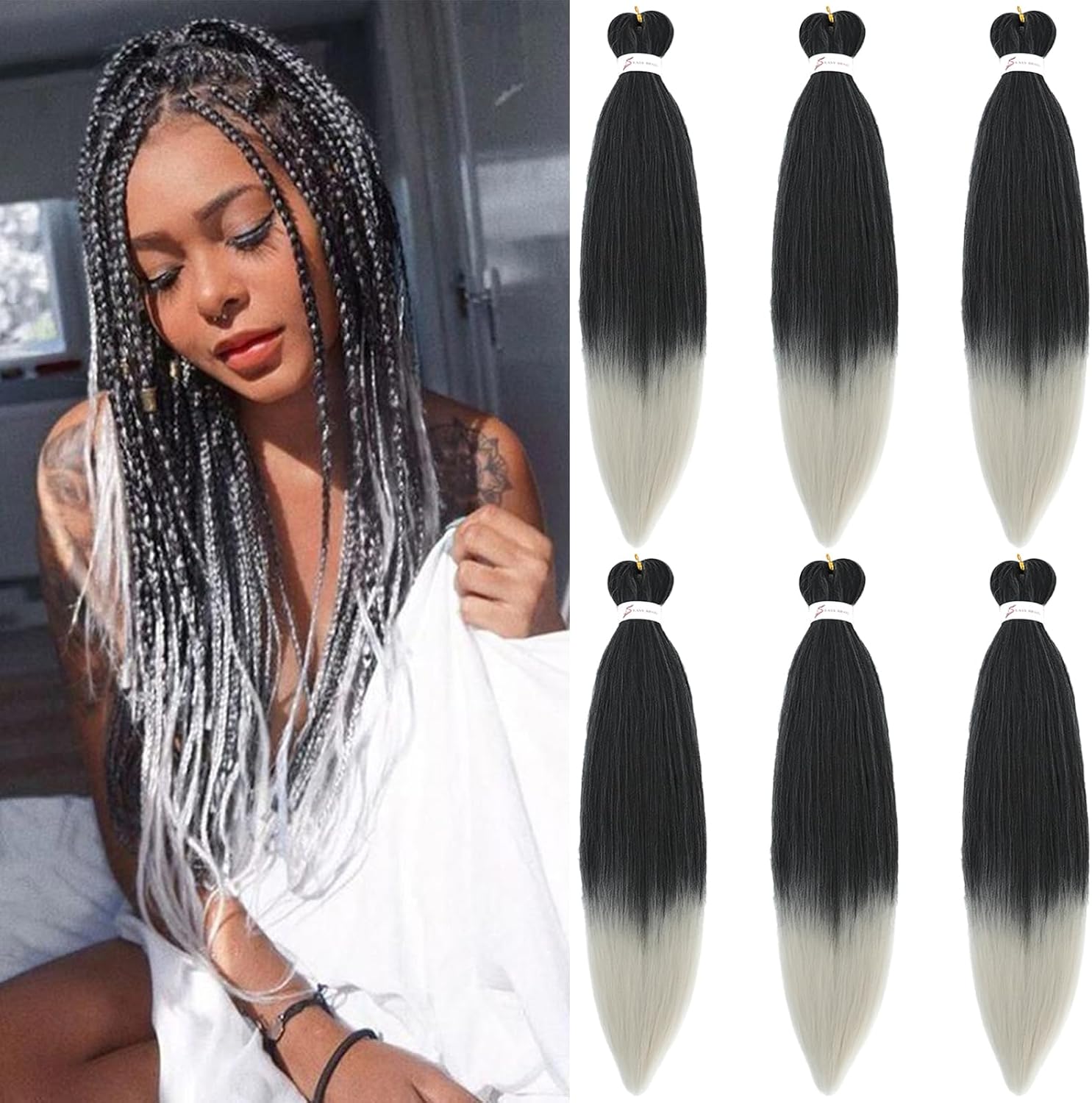 Rajout Cheveux Tressés Pré-étirés Noir Naturelles Black 30 Pouces Long Kanekalon Easy Braids Meches Cheveux pour Tresses Africaine 6 Paquets Knotless Yaki Nattes Extensions de Cheveux(1B#)