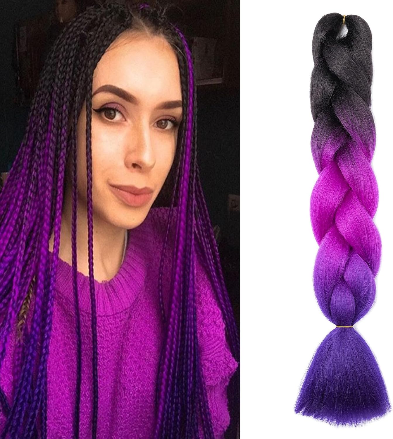Meches pour Tresses Africaine Rajout Cheveux Braids Jumbo Extension Cheveux Ombre Synthétique Violet & Bleu & Jaune & Orange