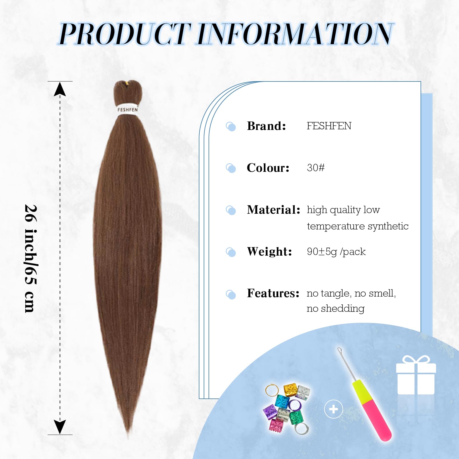 FESHFEN Meches pour Tresses Africaine Rajout Cheveux Tresses Pré étiré Tressage Braiding Hair Synthétiques Yaki 8 Packs Hair Braids Extensions de cheveux pour Femme 65cm Noir cassé à Auburn clair