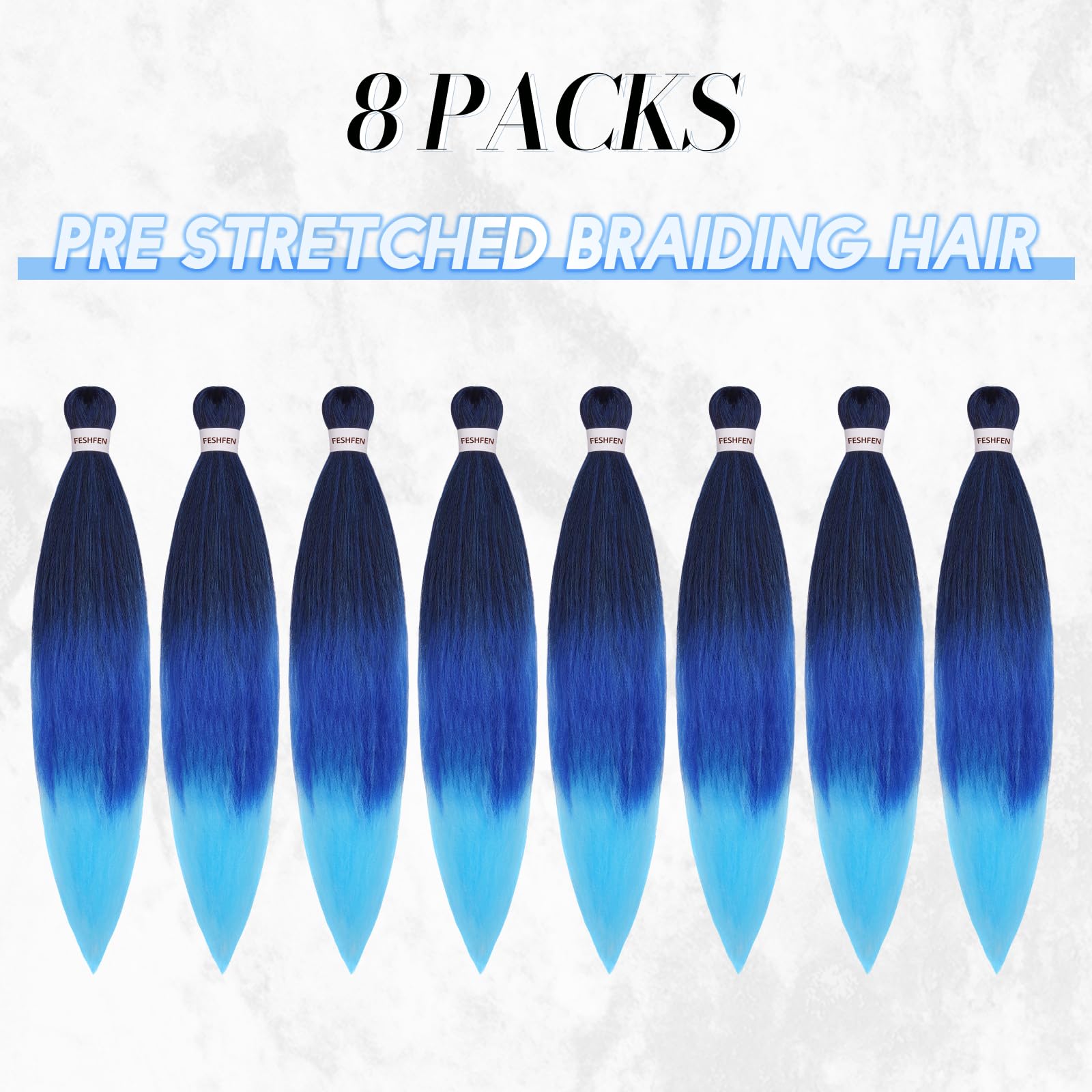 FESHFEN Meches pour Tresses Africaine Rajout Cheveux Tresses Pré étiré Tressage Braiding Hair Synthétiques Yaki 8 Packs Hair Braids Extensions de cheveux pour Femme 65cm Noir cassé à Auburn clair