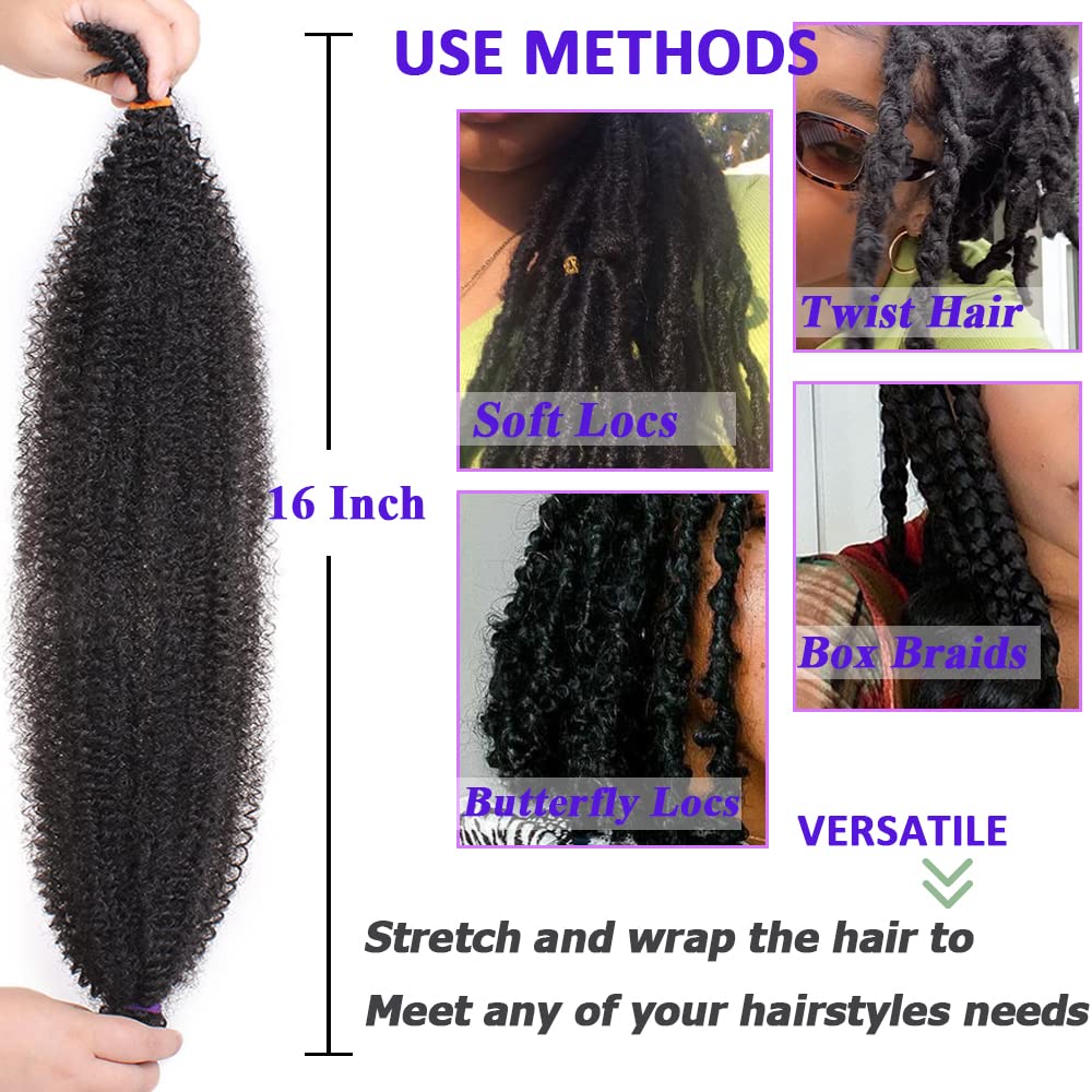 Leeven 16 Pouces Pre Separated Springy Twist Hair 8 Packs Pre-Fluffed Popping Crochet for Distressed Locs Afro Kinky Curly Marley Braiding Hair Extensions /1B#