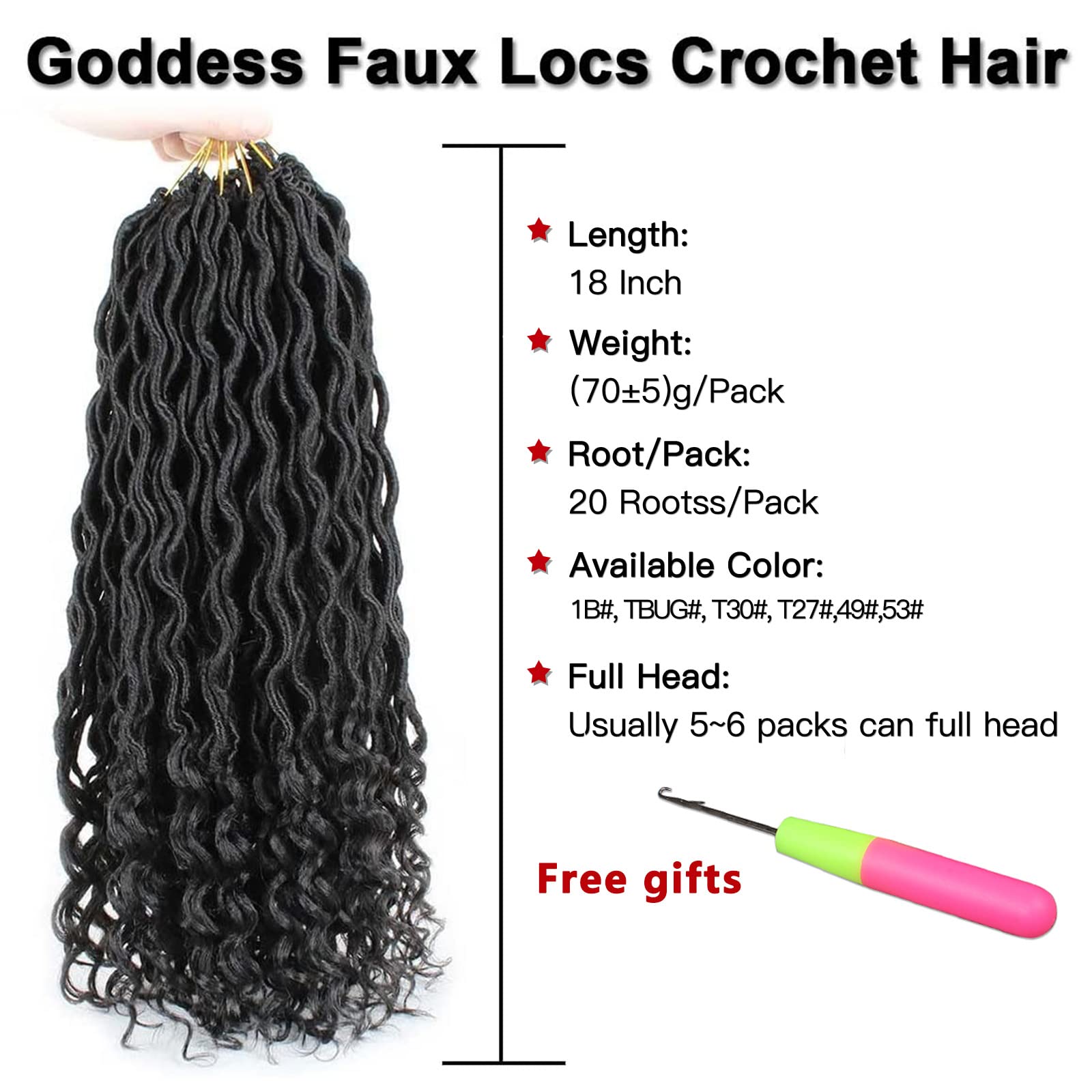 Xtrend 6Packs 18 pouces Twist Perruques Crochet Tresses Faux Locs bouclés se termine Dreadlocks Tresses Synthétiques Extensions de Cheveux Haute Température pour Femmes Noires 20 Strands/pack TBUG
