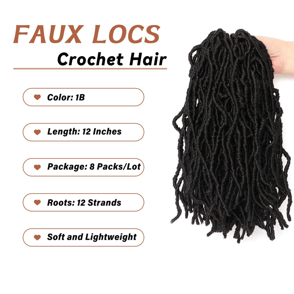 8 Packs Faux Locks Crochet Braids Meches Soft Locs Meches Pour Tresses Africaine Faux Locs Crochet Hair Meches Bouclees Pour Tresses (#1B, 60.9 CM(Lot de 8))