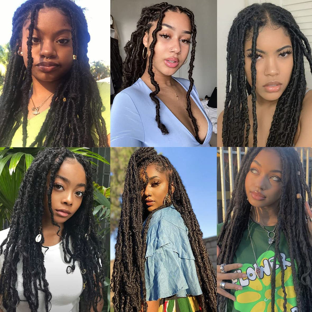 Leeven 16 Pouces Pre Separated Springy Twist Hair 8 Packs Pre-Fluffed Popping Crochet for Distressed Locs Afro Kinky Curly Marley Braiding Hair Extensions /1B#