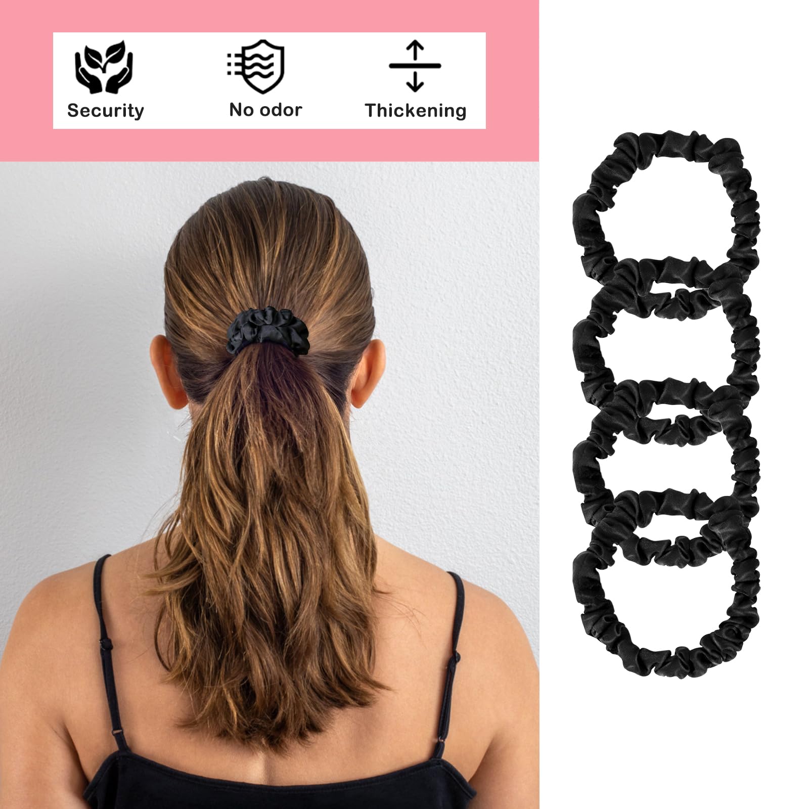 Sularpek Chouchou Femme 4 Pièces - Elastique Satin Soie Antidérapant pour Cheveux - Noir - pour Femmes ou Filles