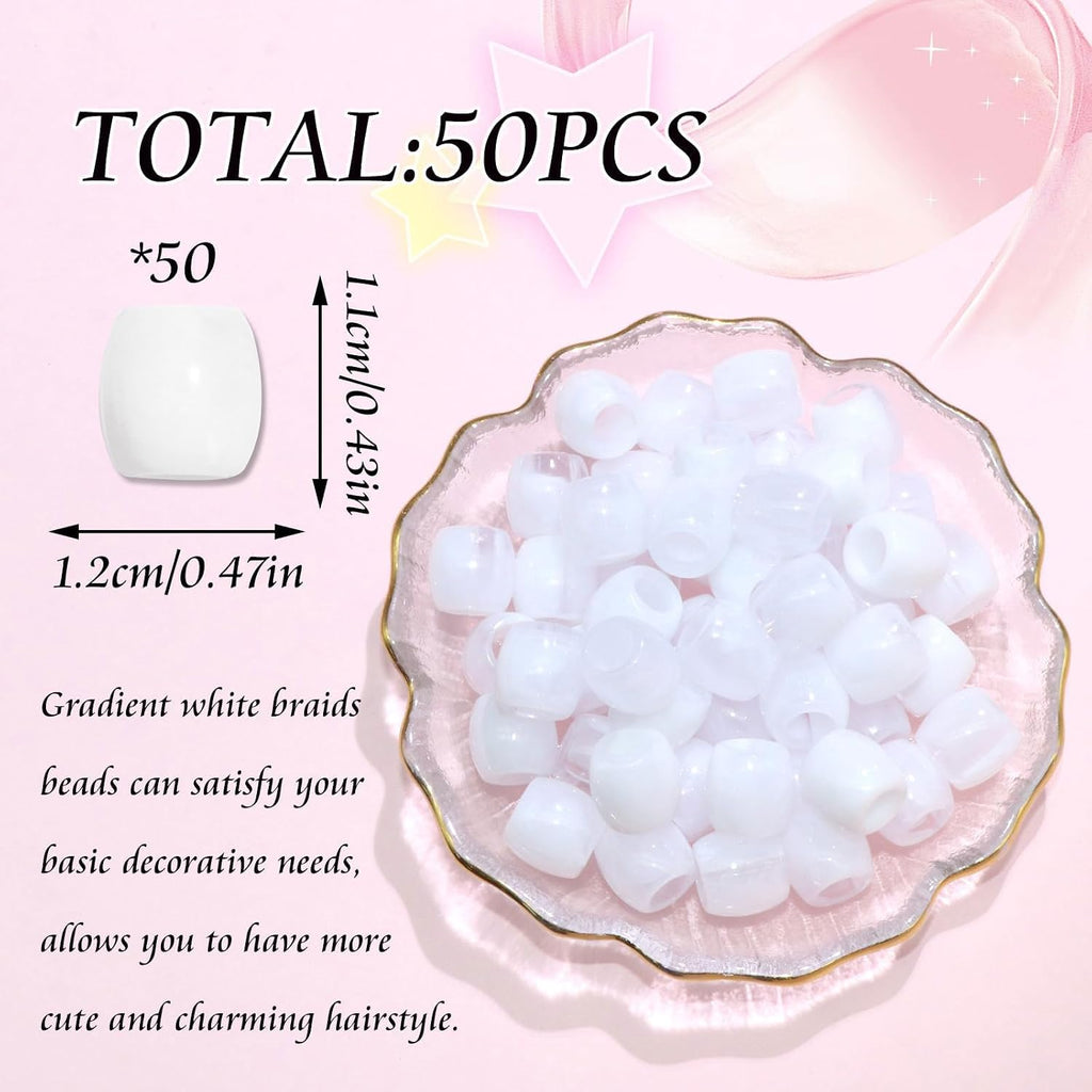 50PCS Perles à Cheveux Transparentes pour Tresses, Grosses Perles en Acrylique, Accessoires pour Dreadlocks, Bijoux pour Cheveux pour Enfants Filles avec Aide à