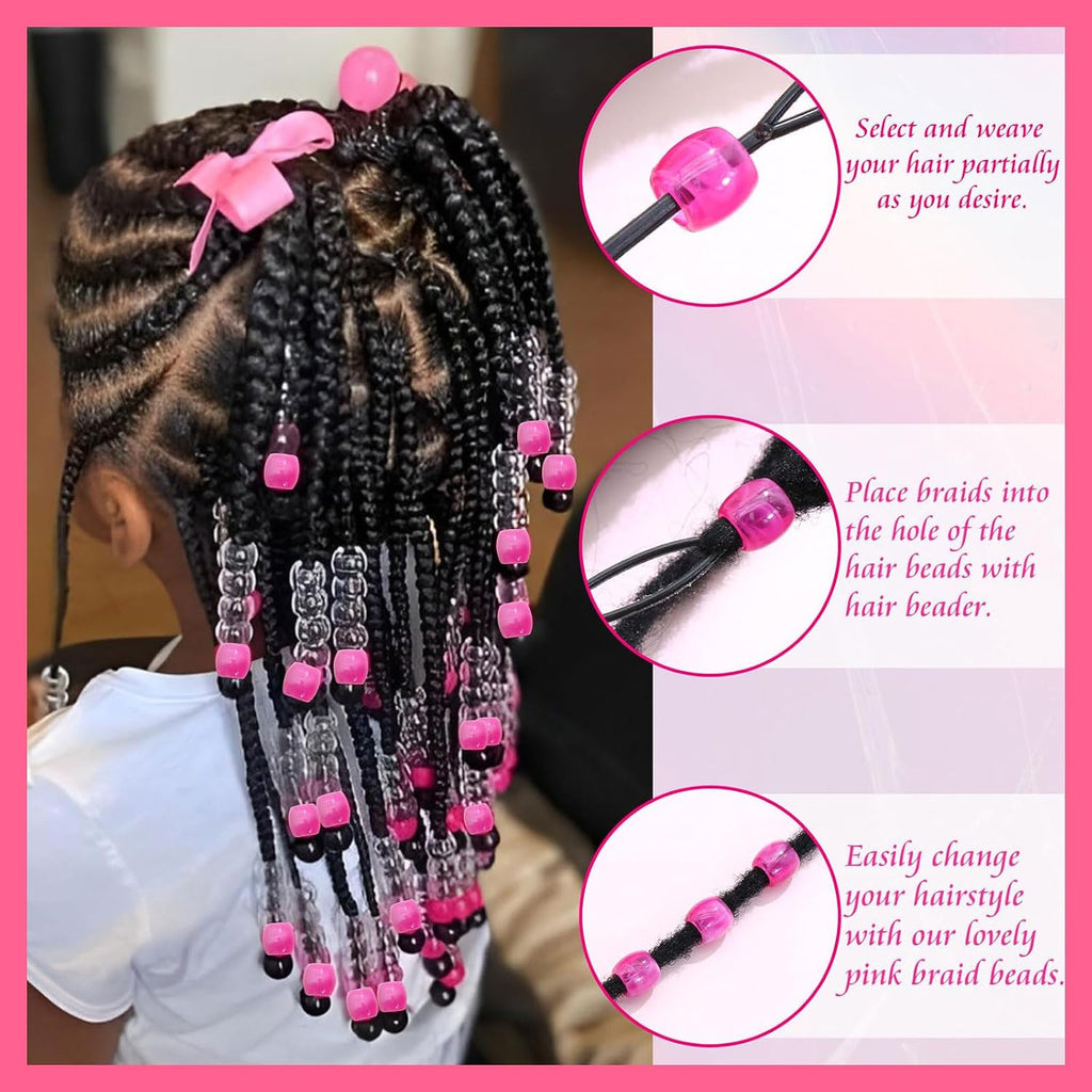 50PCS Perles à Cheveux Transparentes pour Tresses, Grosses Perles en Acrylique, Accessoires pour Dreadlocks, Bijoux pour Cheveux pour Enfants Filles avec Aide à