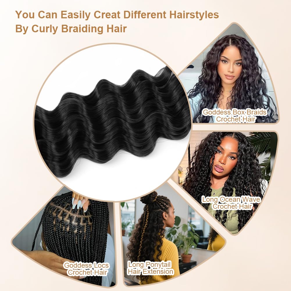 Aomig Cheveux Crochetés Tresses de Bohème, 2PACK/65CM Paquets de Bulk Cheveux Tressés Deep Wave Deep Twist, Meches pour Tresses Africaine, Braids Tissage Synthétique Bresilien (65cm,Noir)