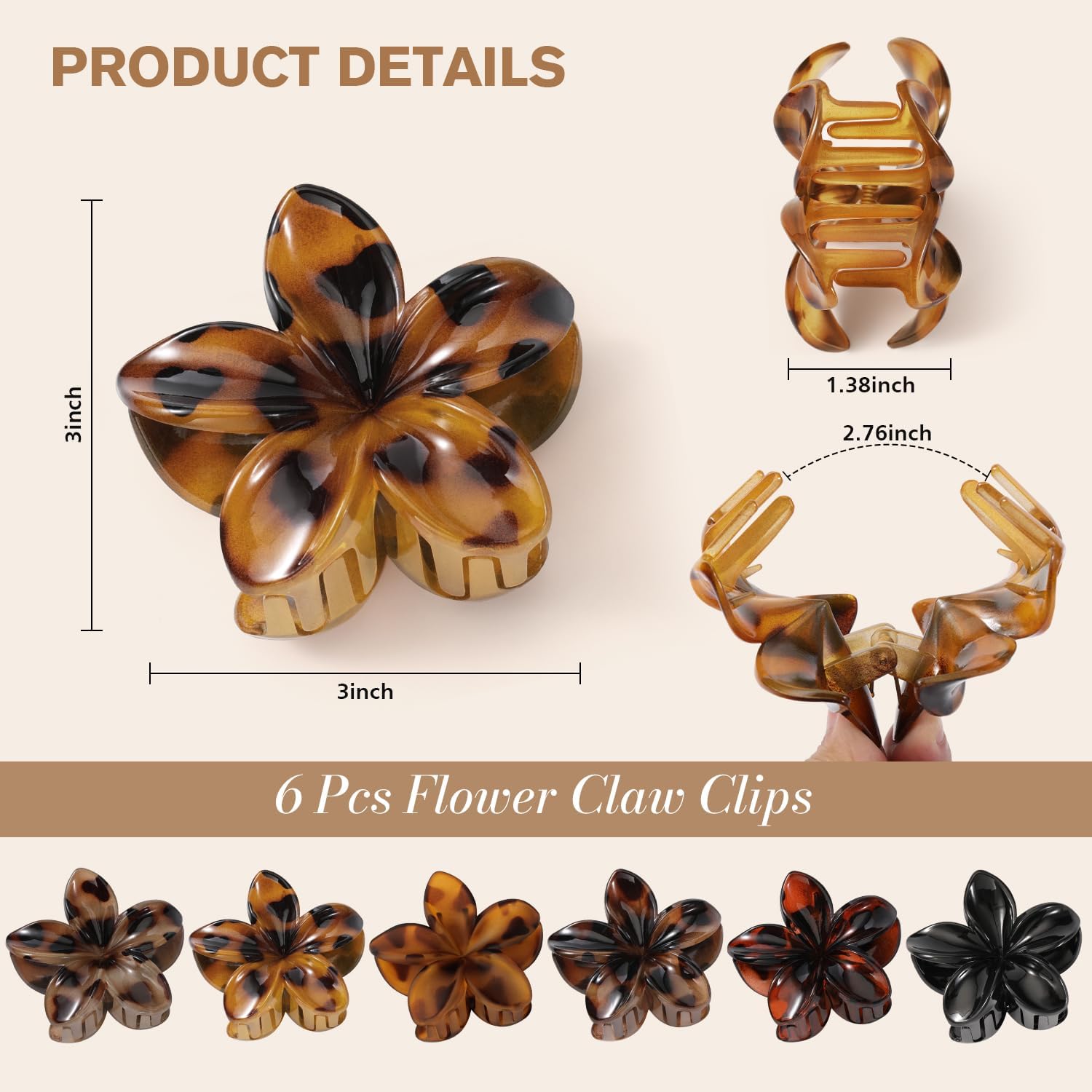 Barrette à Cheveux Fleurs, 6 Pièces Accessoires Cheveux Fleurs, Pince à Cheveux en Forme de Fleur, Flower Claw Clips pour Accessoires d'Été, Anniversaire, Mariage, Fête (B)