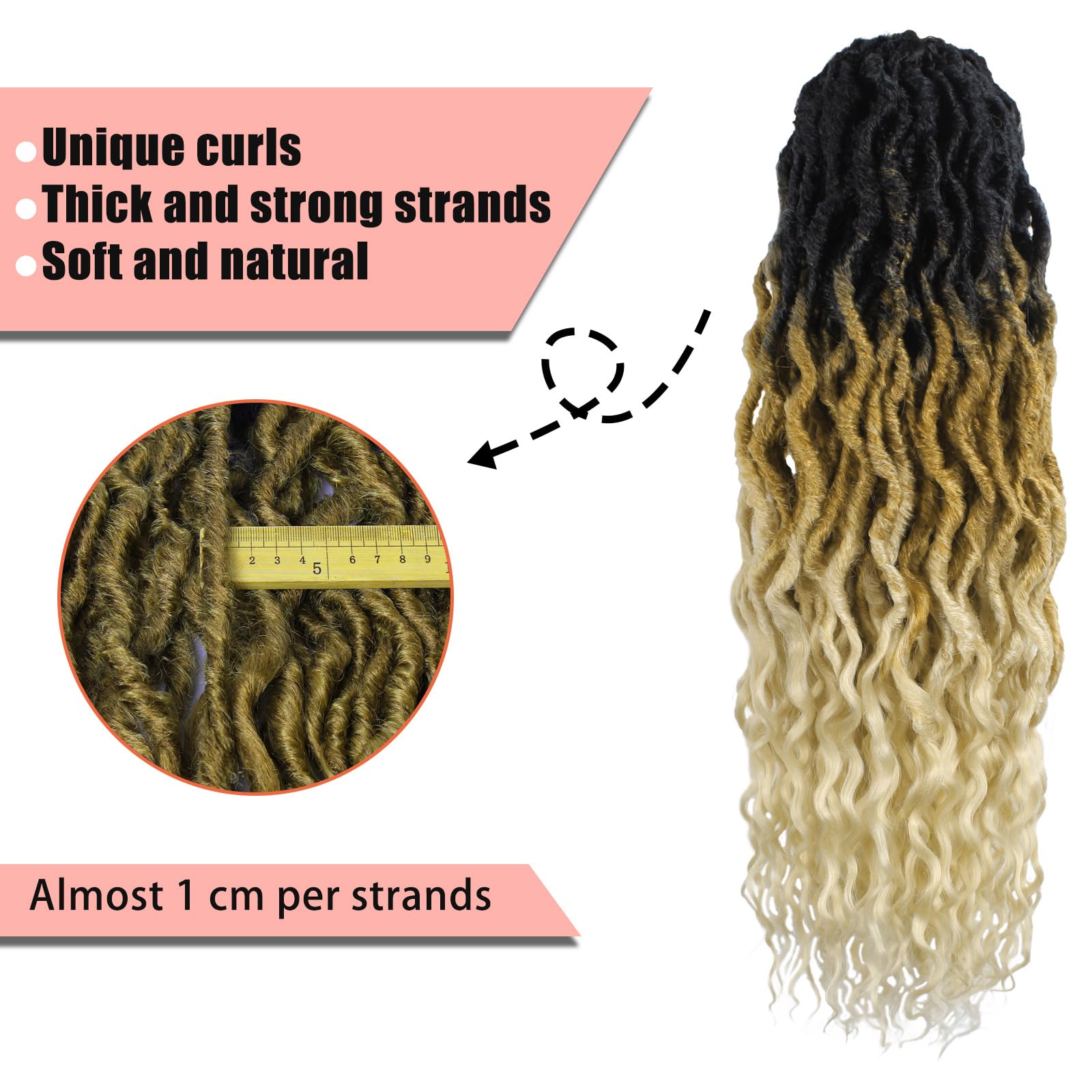 Faux Locs Crochet Hair 24Inch 7 Packs Pre-Looped Ombre Soft Locs With Curly Ends Dreadlock Goddess Loc Crochet Hair for Women（24Inch，OT1B/30/27#）