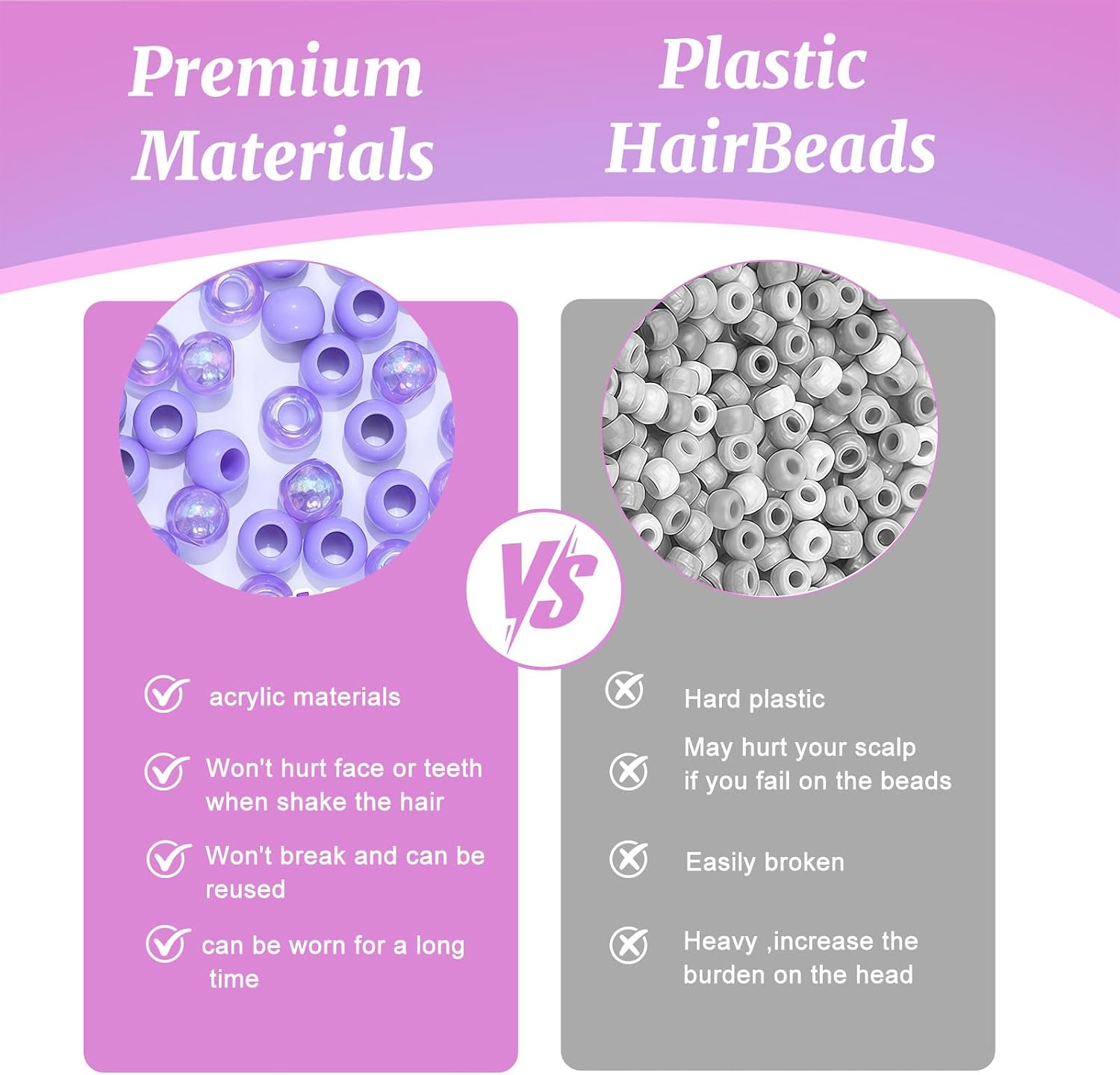 50 pièces de perles violettes pour tresses et dreadlocks – Ensemble d'accessoires de cheveux avec clips fleurs, cœur et couronne – Perles colorées pour filles et femmes – Accessoires de