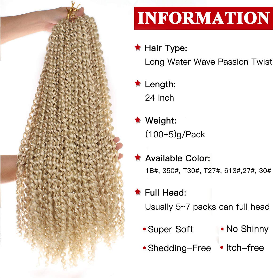 Xtrend Lot de 7 paquets d’extensions de cheveux Passion Twist - 18 mèches par paquet - 30,5 cm - Cheveux tressés au crochet