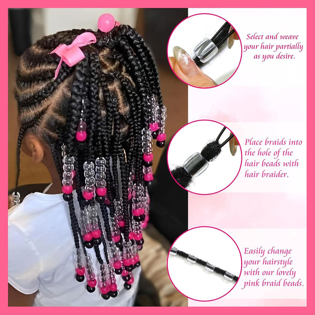 50PCS Perles à Cheveux Transparentes pour Tresses, Grosses Perles en Acrylique, Accessoires pour Dreadlocks, Bijoux pour Cheveux pour Enfants Filles avec Aide à
