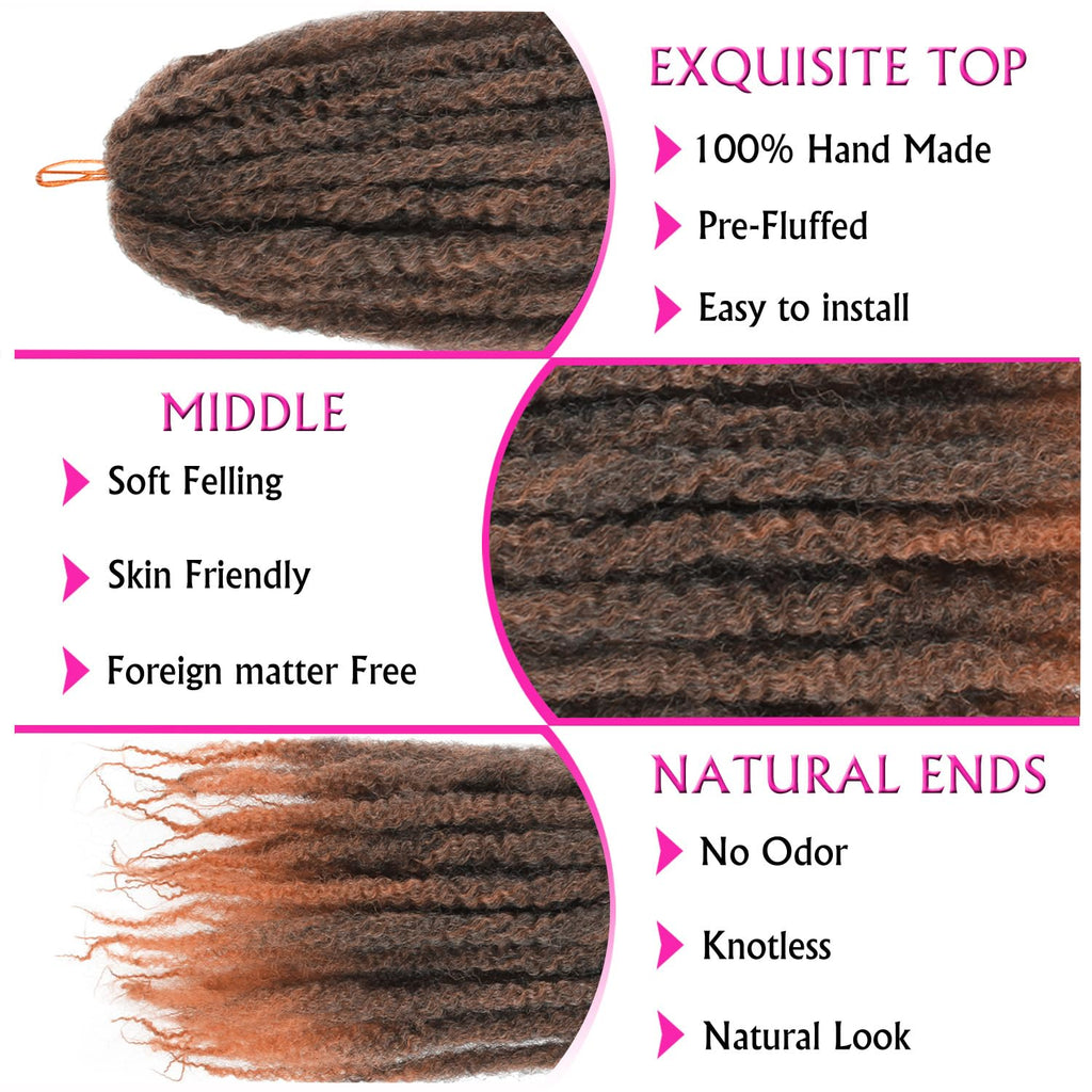 Enbeautiful Marley Twist Hair 24 Inch 8packs Marley Twists Braiding Hair Long Cuban Twist Hair Pre Fluffed Afro Kinky Curly Twists Crochet Hair Synthetic Marley Braids Extensions,27#