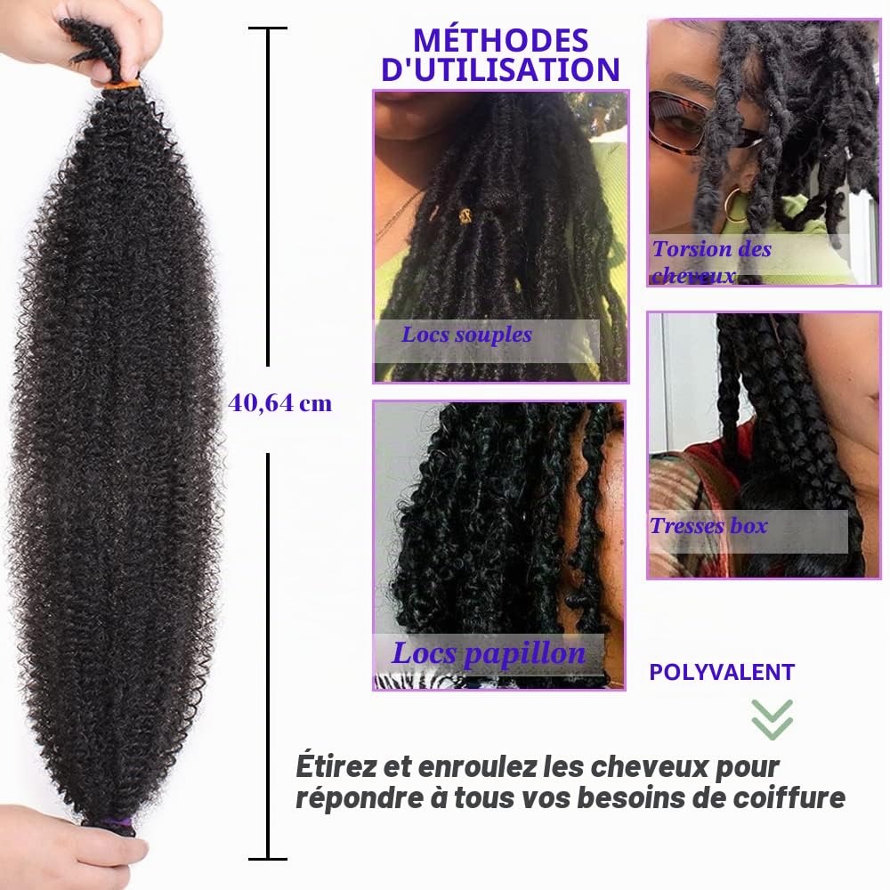 Leeven 16 Pouces Pre Separated Springy Twist Hair 8 Packs Pre-Fluffed Popping Crochet for Distressed Locs Afro Kinky Curly Marley Braiding Hair Extensions /1B#