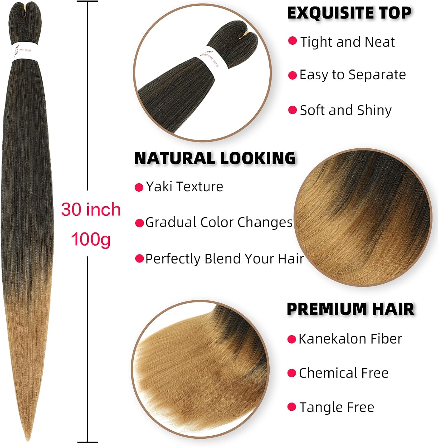 Rajout Cheveux Tressés Pré-étirés Noir Naturelles Black 30 Pouces Long Kanekalon Easy Braids Meches Cheveux pour Tresses Africaine 6 Paquets Knotless Yaki Nattes Extensions de Cheveux(1B#)