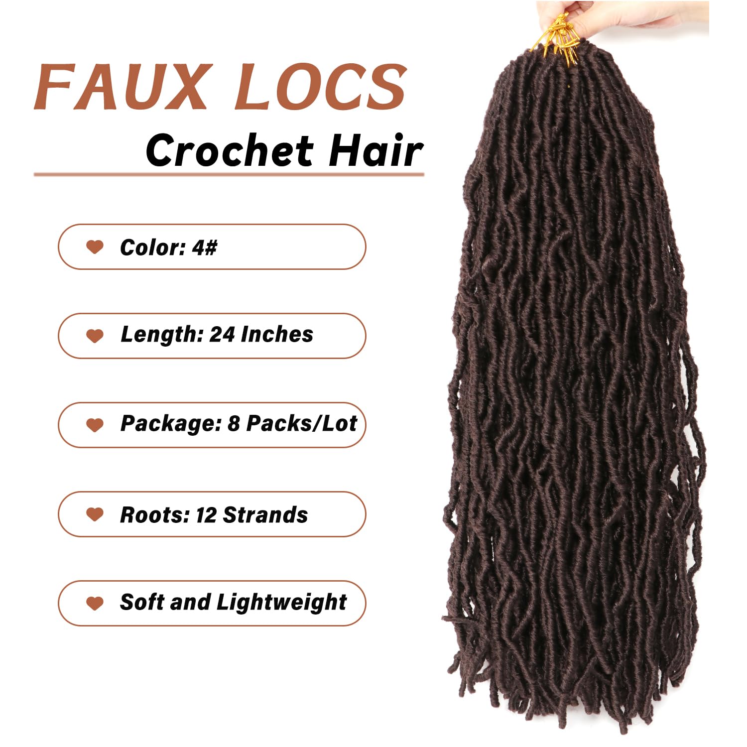 8 Packs Faux Locks Crochet Braids Meches Soft Locs Meches Pour Tresses Africaine Faux Locs Crochet Hair Meches Bouclees Pour Tresses (#1B, 60.9 CM(Lot de 8))