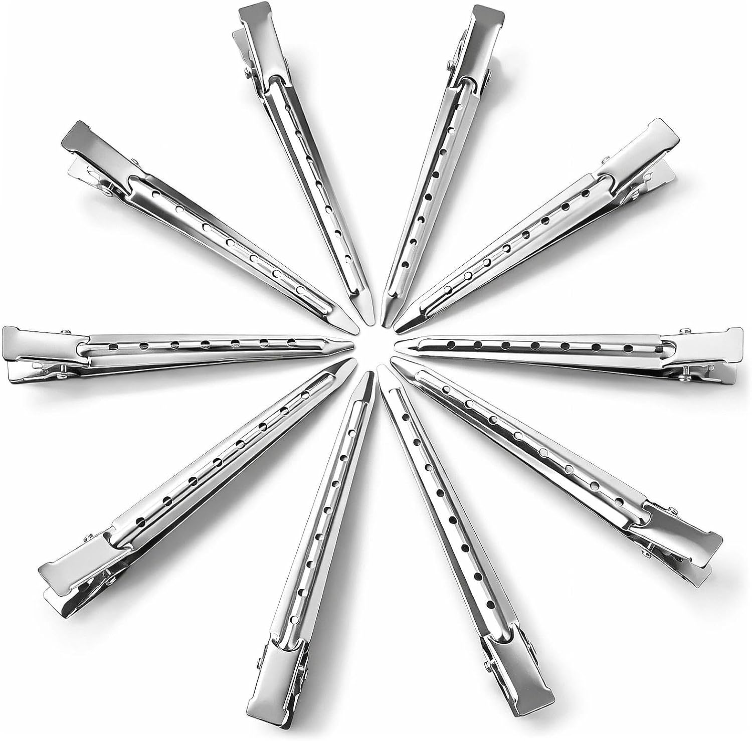 Lot de 10 Pinces Crocodile Cheveux Métal 9 cm – Pinces à Cheveux Femme Bec de Canard avec Boîte – Idéales pour Brushing, Bigoudis, Coloration & Coiffure à Domicile – Argenté