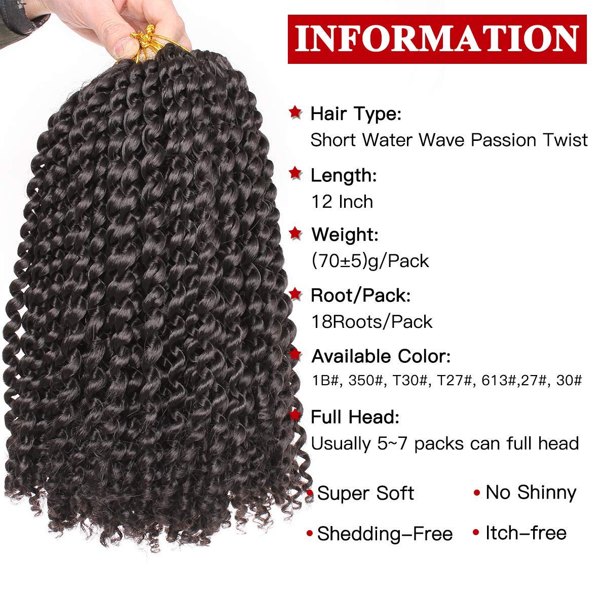 Xtrend Lot de 7 paquets d’extensions de cheveux Passion Twist - 18 mèches par paquet - 30,5 cm - Cheveux tressés au crochet