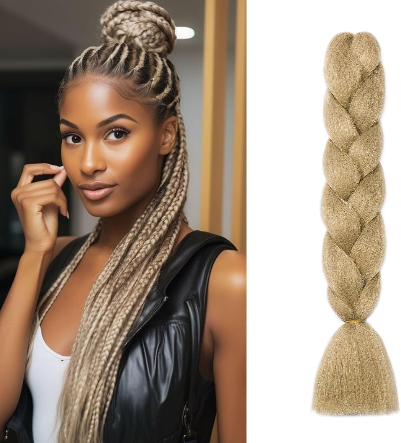 24" Meches pour Tresses Africaine Braids Meches Tresse Cheveux Rajout Cheveux Tressage 1 Paquet Crochet Braids Extension de Cheveux Afro pour Tresse Ombre Synthétiques (Rose)