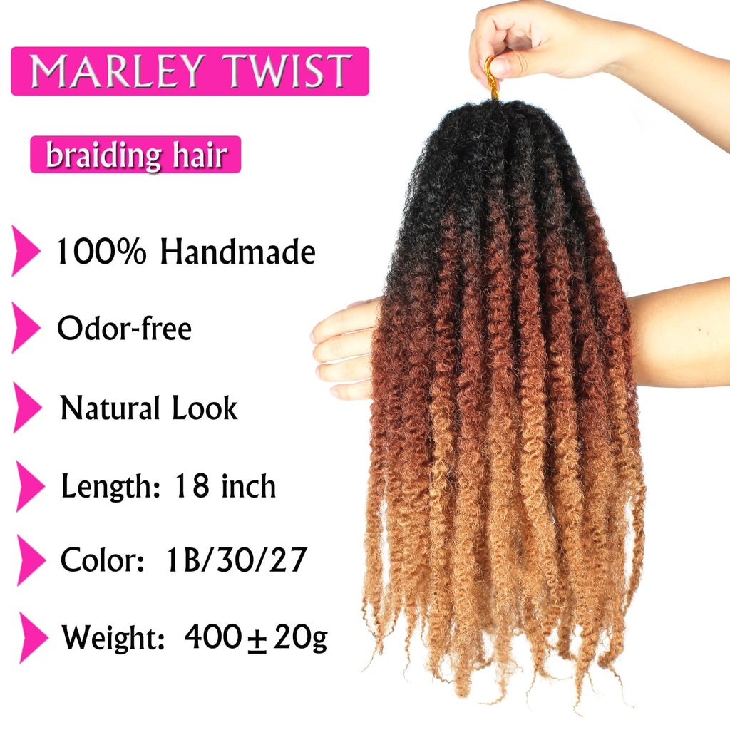 Enbeautiful Marley Twist Hair 24 Inch 8packs Marley Twists Braiding Hair Long Cuban Twist Hair Pre Fluffed Afro Kinky Curly Twists Crochet Hair Synthetic Marley Braids Extensions,27#