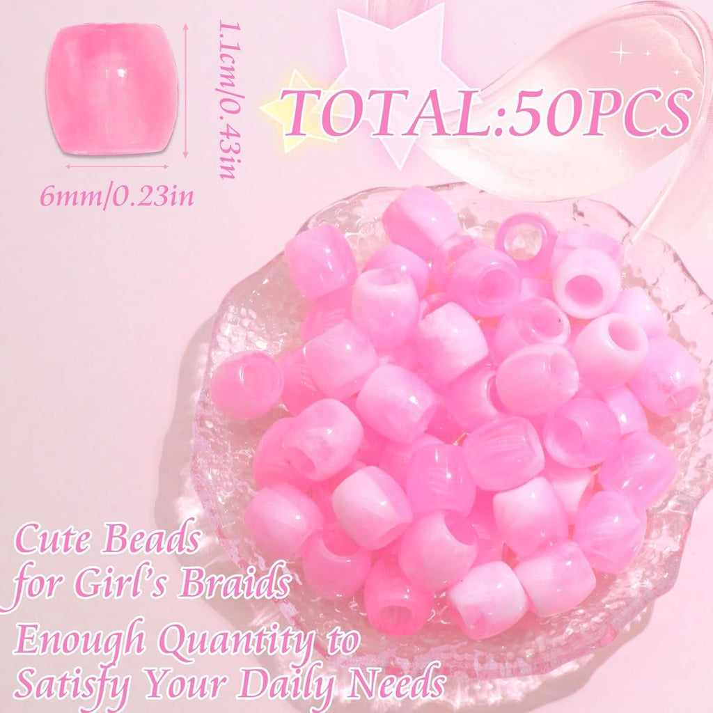 50PCS Perles à Cheveux Transparentes pour Tresses, Grosses Perles en Acrylique, Accessoires pour Dreadlocks, Bijoux pour Cheveux pour Enfants Filles avec Aide à