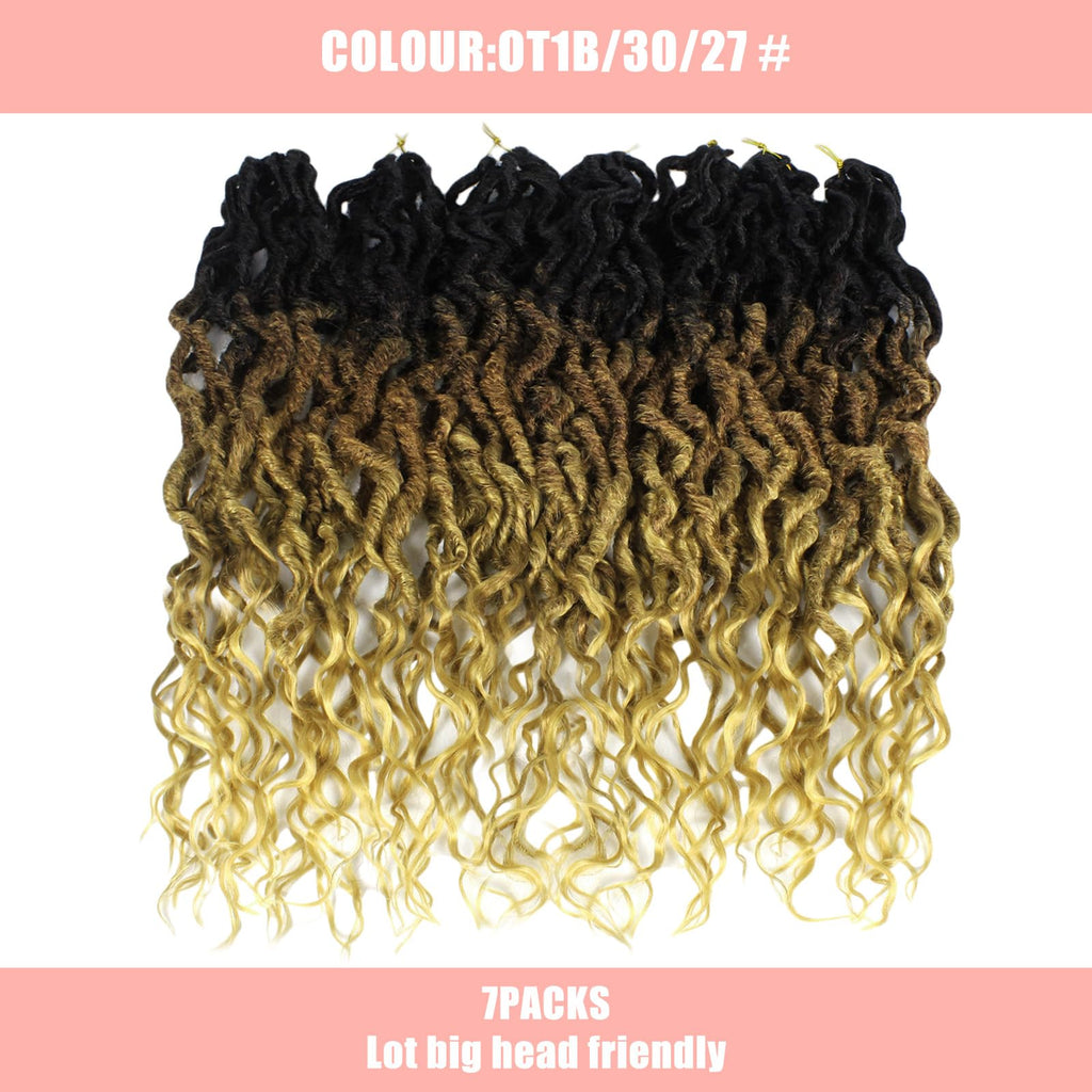 Faux Locs Crochet Hair 24Inch 7 Packs Pre-Looped Ombre Soft Locs With Curly Ends Dreadlock Goddess Loc Crochet Hair for Women（24Inch，OT1B/30/27#）