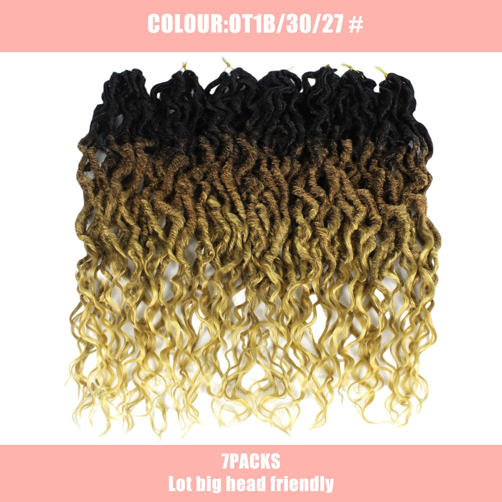 Faux Locs Crochet Hair 24Inch 7 Packs Pre-Looped Ombre Soft Locs With Curly Ends Dreadlock Goddess Loc Crochet Hair for Women（24Inch，OT1B/30/27#）