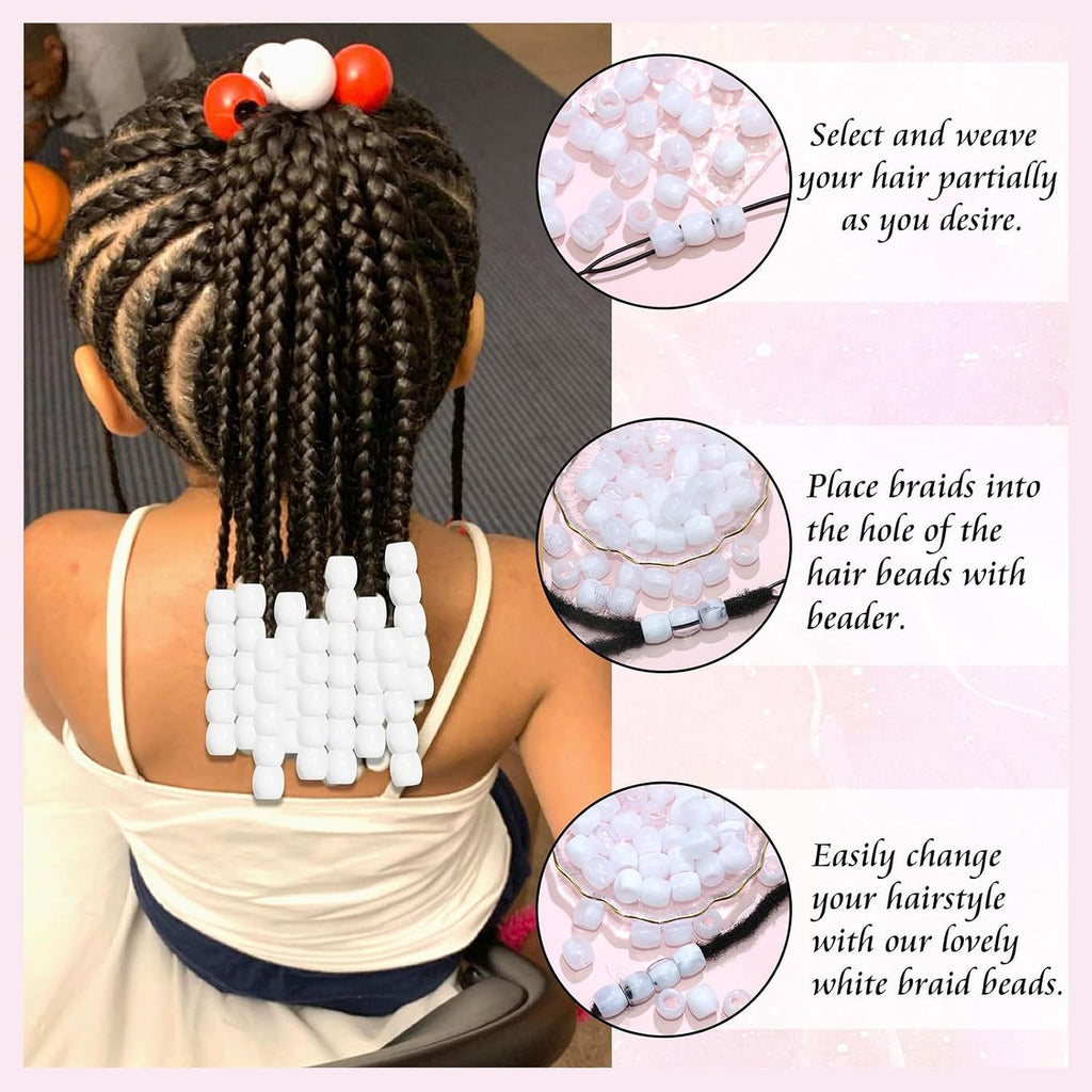 50PCS Perles à Cheveux Transparentes pour Tresses, Grosses Perles en Acrylique, Accessoires pour Dreadlocks, Bijoux pour Cheveux pour Enfants Filles avec Aide à