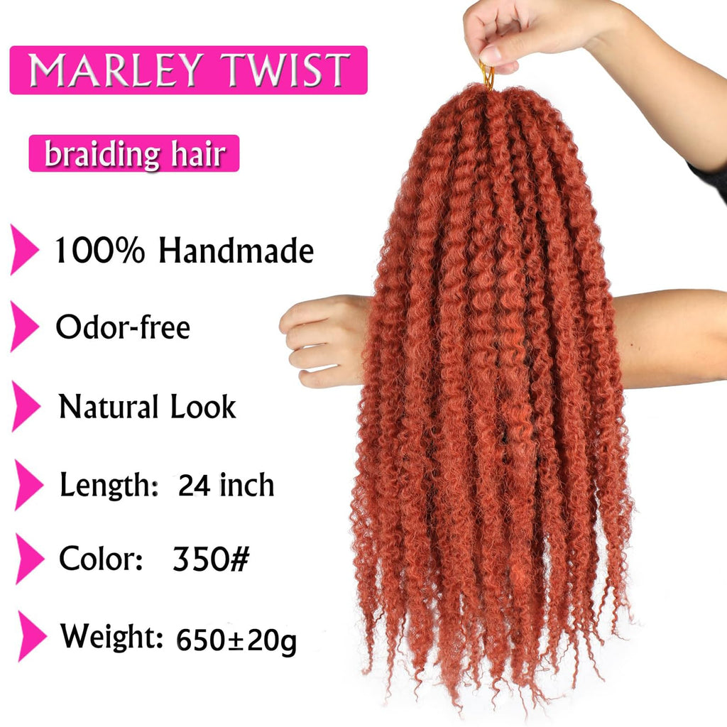 Enbeautiful Marley Twist Hair 24 Inch 8packs Marley Twists Braiding Hair Long Cuban Twist Hair Pre Fluffed Afro Kinky Curly Twists Crochet Hair Synthetic Marley Braids Extensions,27#