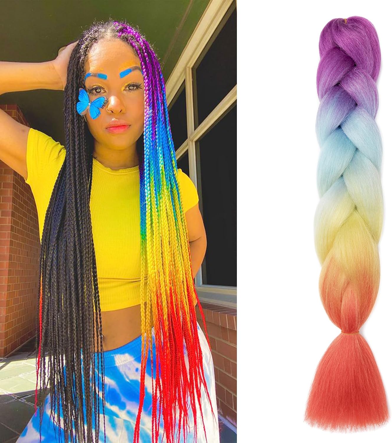 Meches pour Tresses Africaine Rajout Cheveux Braids Jumbo Extension Cheveux Ombre Synthétique Violet & Bleu & Jaune & Orange