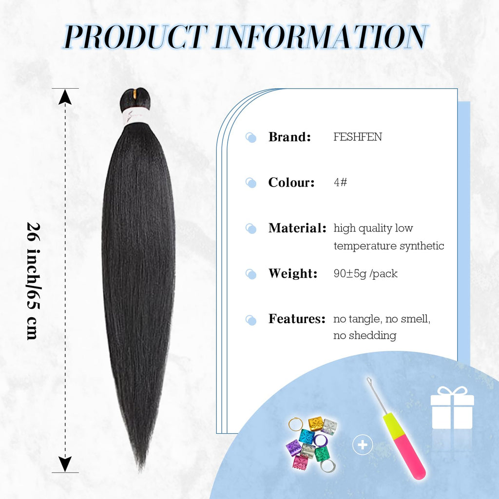 FESHFEN Meches pour Tresses Africaine Rajout Cheveux Tresses Pré étiré Tressage Braiding Hair Synthétiques Yaki 8 Packs Hair Braids Extensions de cheveux pour Femme 65cm Noir cassé à Auburn clair