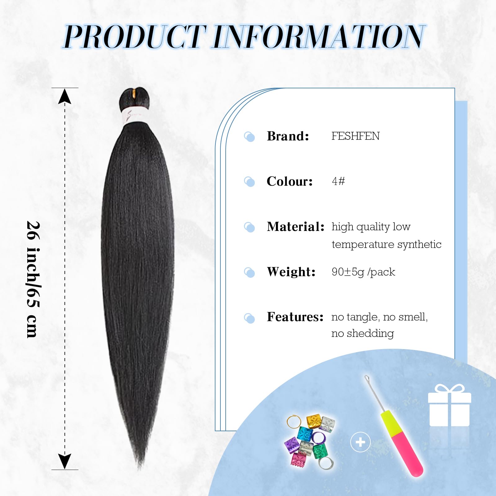 FESHFEN Meches pour Tresses Africaine Rajout Cheveux Tresses Pré étiré Tressage Braiding Hair Synthétiques Yaki 8 Packs Hair Braids Extensions de cheveux pour Femme 65cm Noir cassé à Auburn clair