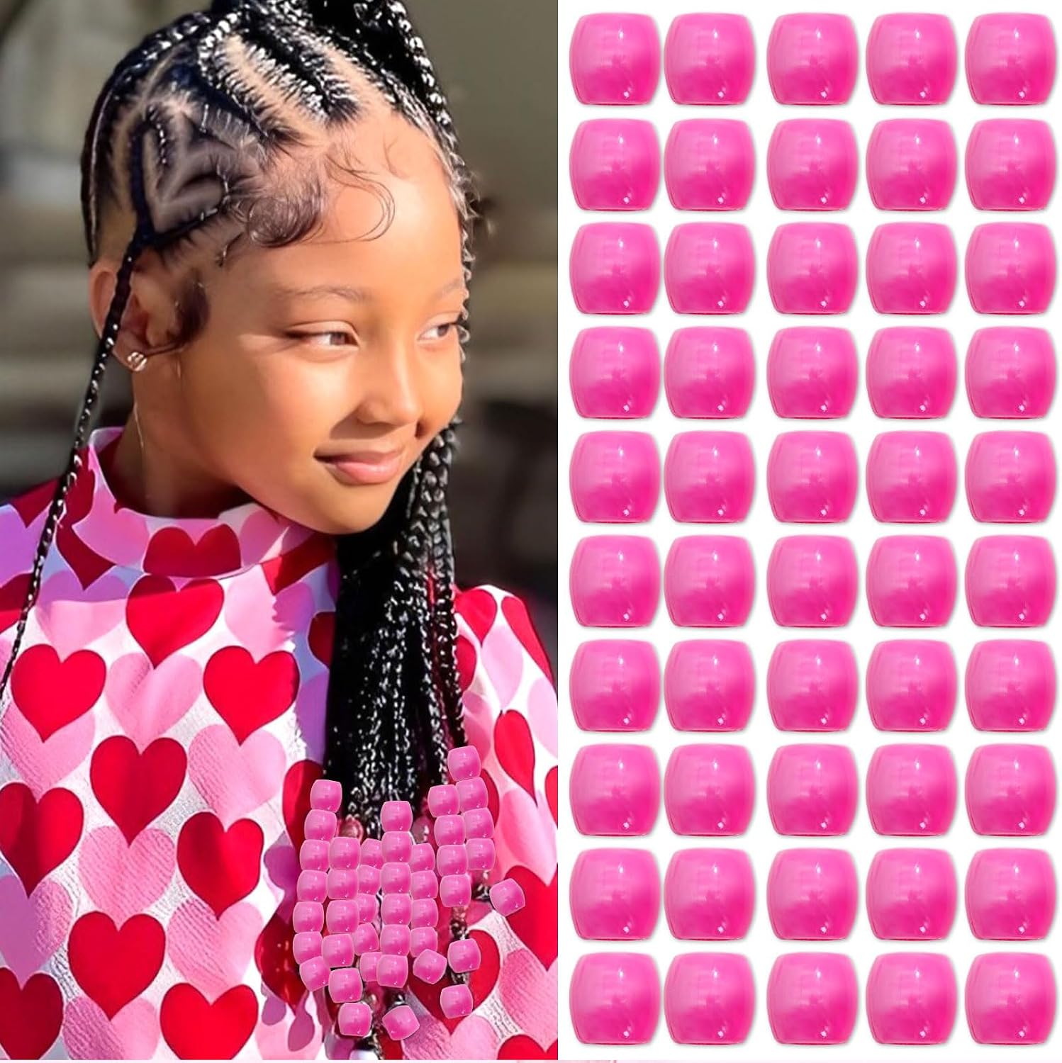50PCS Perles à Cheveux Transparentes pour Tresses, Grosses Perles en Acrylique, Accessoires pour Dreadlocks, Bijoux pour Cheveux pour Enfants Filles avec Aide à