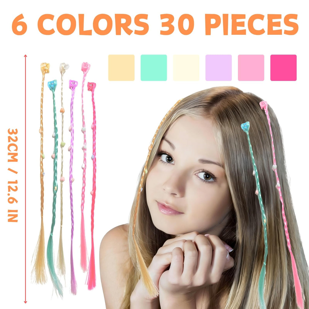 42 Pièces Extensions de Cheveux Couleur avec Clips Cheveux, Kit de Tressage de Cheveux pour Filles et Enfants, Set Accessoires de Coiffure, Rajout Cheveux Tresses pour Fêtes (Série A)