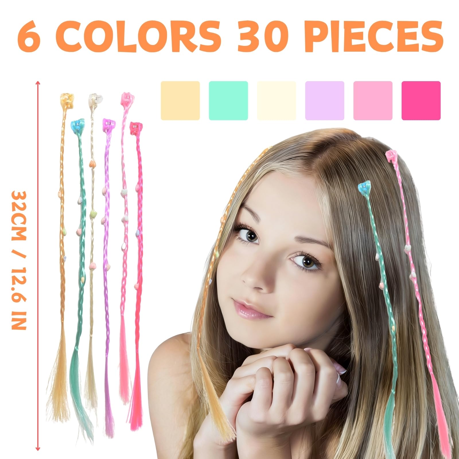 42 Pièces Extensions de Cheveux Couleur avec Clips Cheveux, Kit de Tressage de Cheveux pour Filles et Enfants, Set Accessoires de Coiffure, Rajout Cheveux Tresses pour Fêtes (Série A)