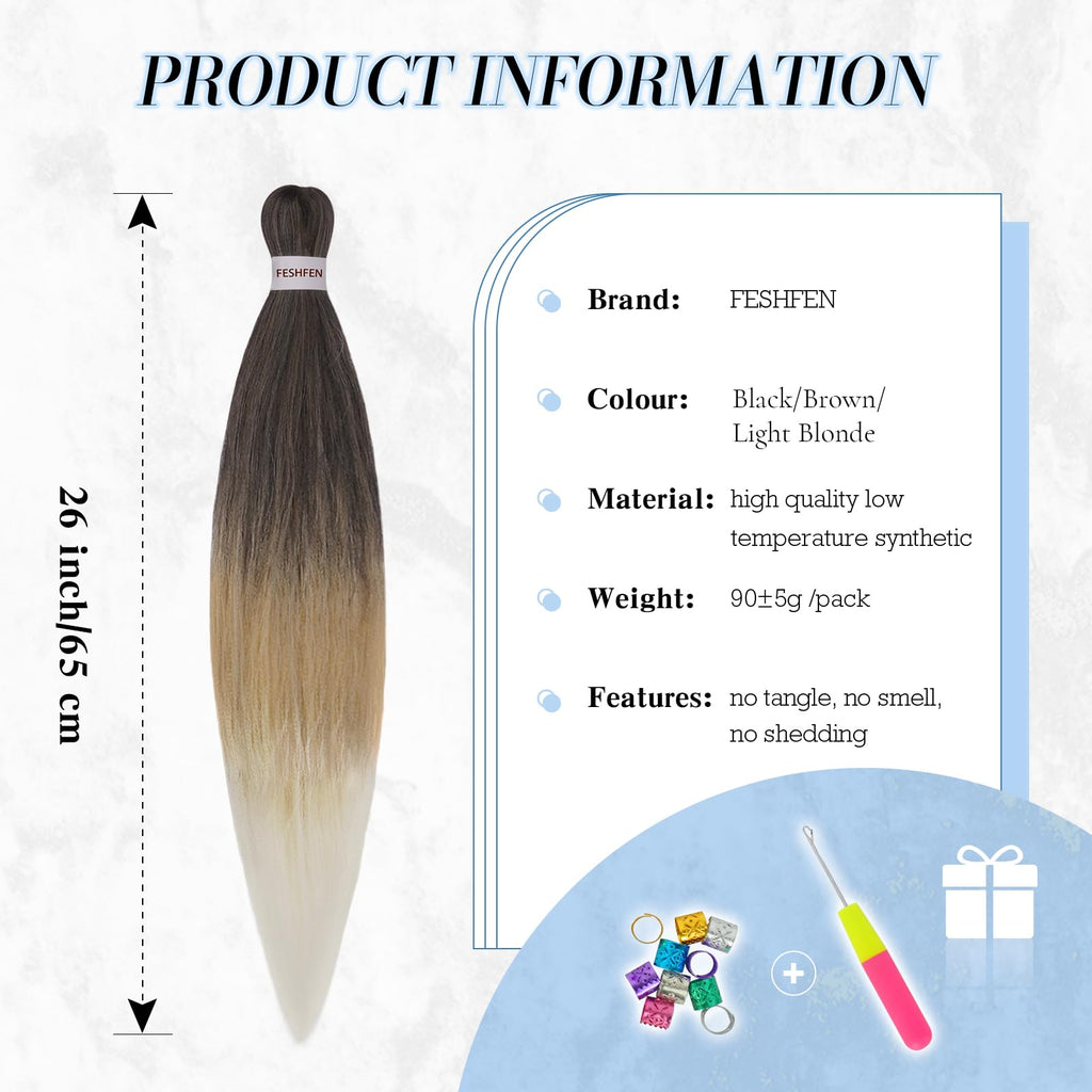 FESHFEN Meches pour Tresses Africaine Rajout Cheveux Tresses Pré étiré Tressage Braiding Hair Synthétiques Yaki 8 Packs Hair Braids Extensions de cheveux pour Femme 65cm Noir cassé à Auburn clair