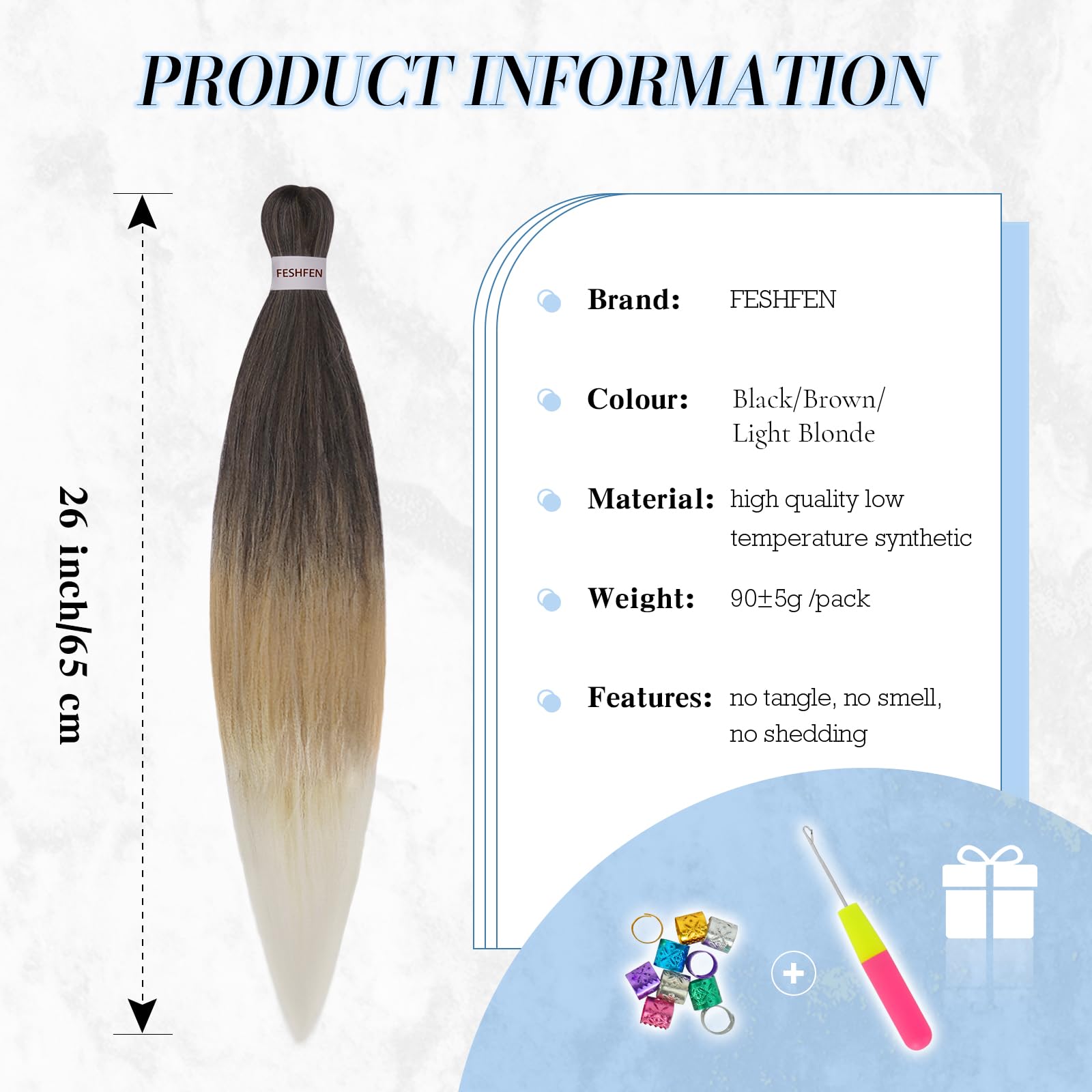 FESHFEN Meches pour Tresses Africaine Rajout Cheveux Tresses Pré étiré Tressage Braiding Hair Synthétiques Yaki 8 Packs Hair Braids Extensions de cheveux pour Femme 65cm Noir cassé à Auburn clair