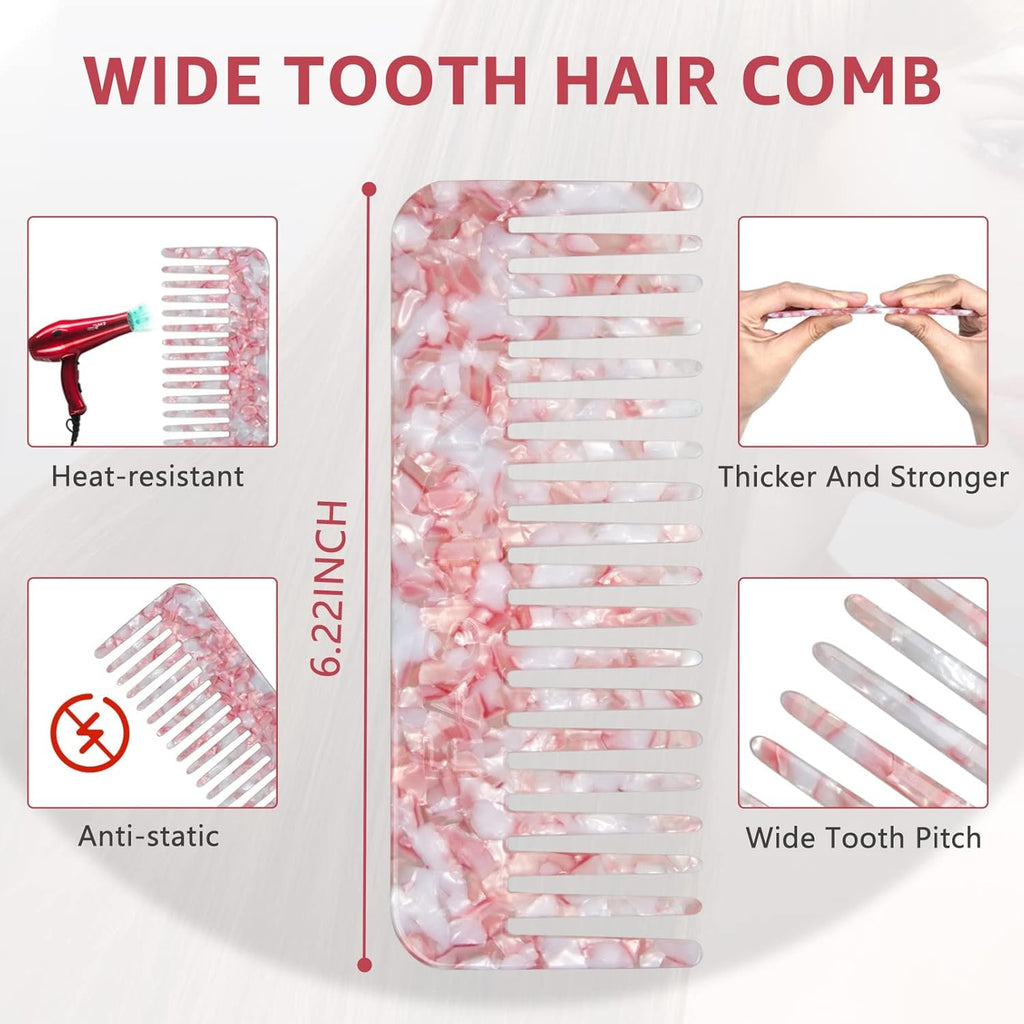 Peigne Démêloir Grosse Dent Large Brosse Cheveux Bouclés Résistant à la Chaleur Peignes Antistatiques en Fibre pour Cheveux Longs Mouillés ou Bouclés pour Femmes Enfants Barbier (Marron/Blanc)