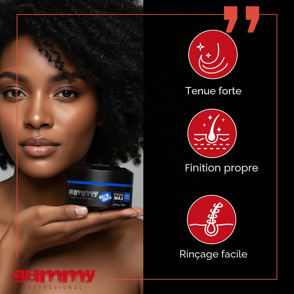 Cire Coiffante Professionnelle Ultra Fixation Gummy 150 ml - Cire capillaire forte tenue & brillance - Pour hommes & femmes - Sans alcool avec vitamine B5