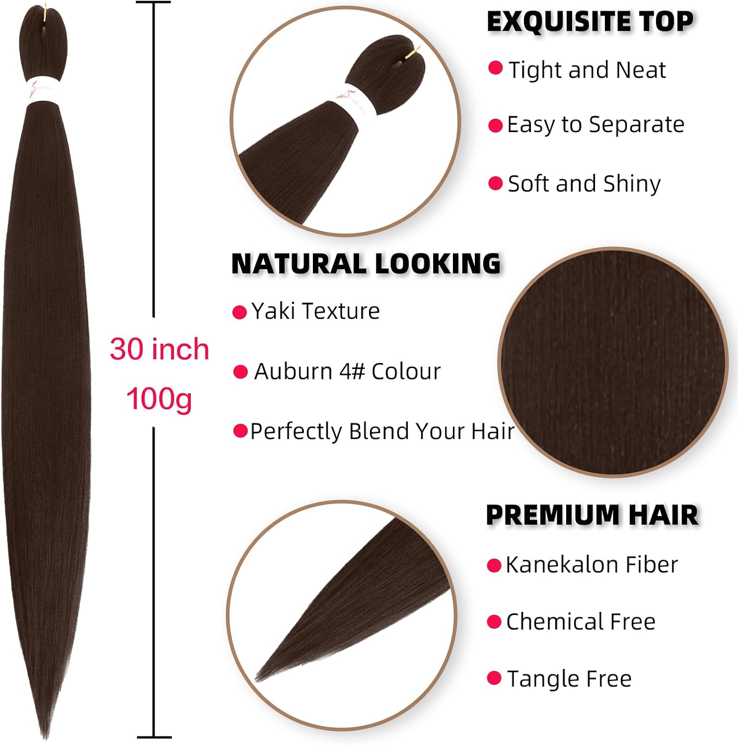 Rajout Cheveux Tressés Pré-étirés Noir Naturelles Black 30 Pouces Long Kanekalon Easy Braids Meches Cheveux pour Tresses Africaine 6 Paquets Knotless Yaki Nattes Extensions de Cheveux(1B#)